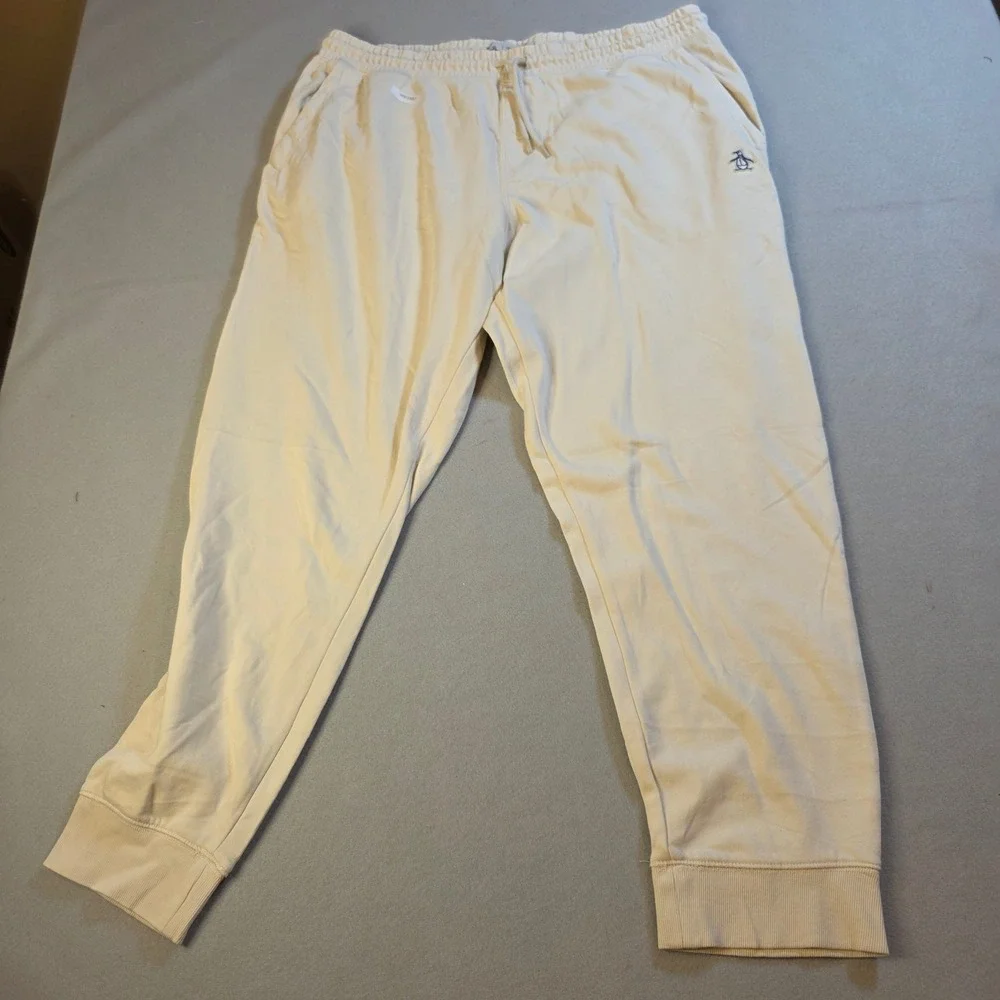 Original Penguin Mens Cream Jogger Sweatpants XL Off White Fleece Pants 0001892